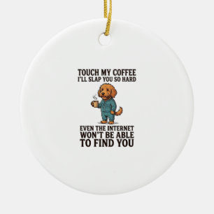 Funny Coffee Dog Vintage Engraving Shirt Design_1 Ceramic Tree Decoration