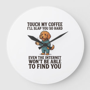 Funny Coffee Dog Vintage Engraving Shirt Design_1 Large Clock