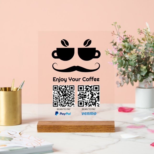 Funny Coffee Eyeglass QR Code, scan to pay Acrylic Sign (Wedding)