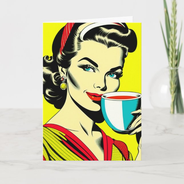 Funny Coffee Humour | Retro Lady Friendship Card (Front)
