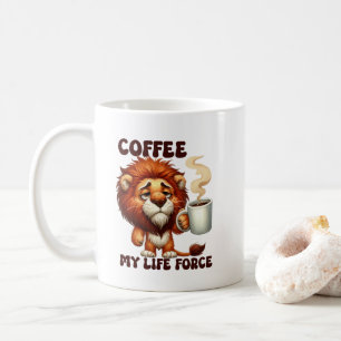 Funny coffee life force lion word art mug