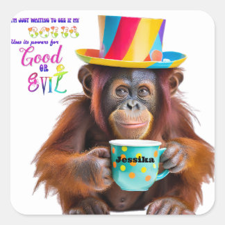 Funny Coffee Lover Custom Personalised Orangutan Square Sticker
