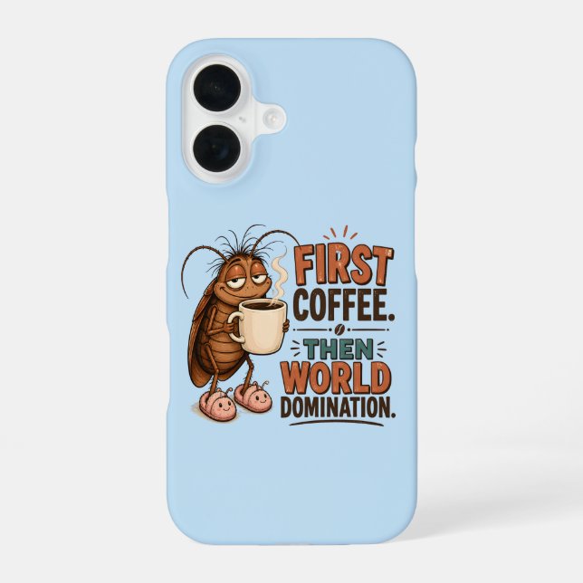 Funny Coffee Lover Cute Sleepy Cartoon Bug iPhone 16 Case (Back)