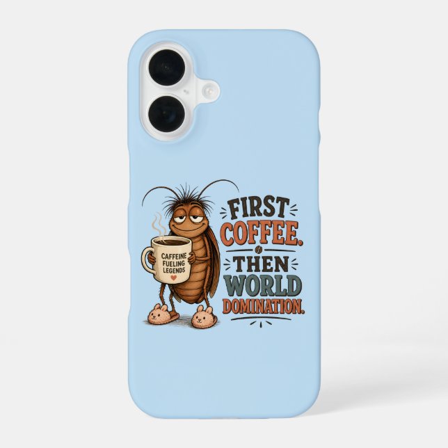 Funny Coffee Lover Cute Sleepy Cartoon Bug iPhone 16 Case (Back)