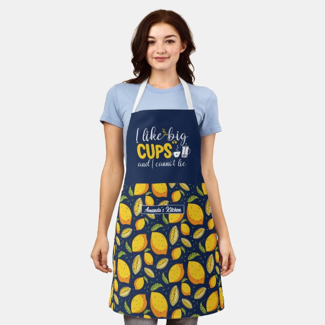 Funny Coffee Lover I Like Big Cups Lemon Pattern Apron (Worn)
