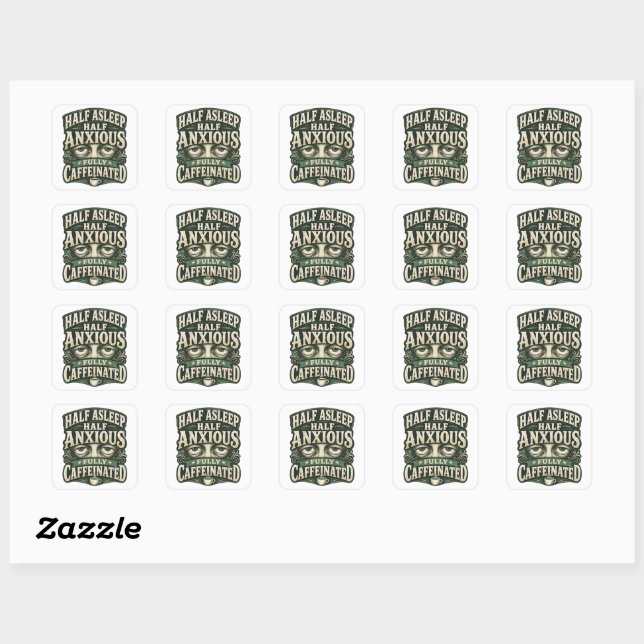 Funny Coffee Lover Retro Design Square Sticker (Sheet)