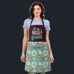 Funny Coffee Lover Rise and Grind Doughnut Pattern Apron<br><div class="desc">Funny and cool apron to make cooking more fun. Personalised gift for family and friends who love cooking,  baking and trying new recipe in the kitchen. Customise the wording to fit your occasion. You can use the Design Tool to further change the font type,  font colour and font size.</div>