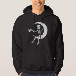 Funny Coffee Lover's Skeleton Sitting On Half-Moon Hoodie