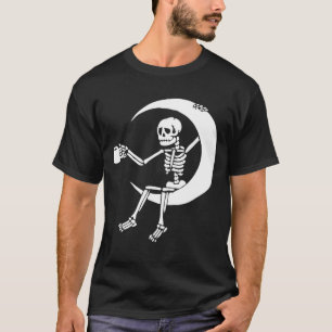Funny Coffee Lover's Skeleton Sitting On Half-Moon T-Shirt