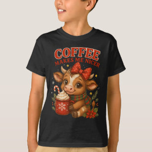 Funny Coffee Makes Me Nicer Cow Christmas Holiday T-Shirt