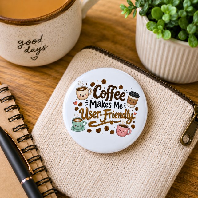 Funny Coffee Makes Me User Friendly  6 Cm Round Badge (Creator Uploaded)
