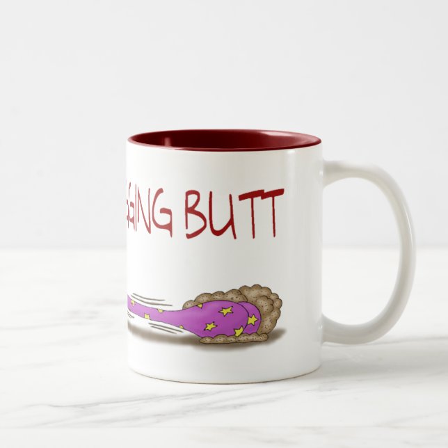 Funny Coffee Mug: Dragging Butt Female Two-Tone Coffee Mug (Right)