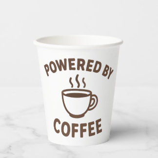 Funny Coffee Mug – “Powered by Coffee” Design Paper Cups