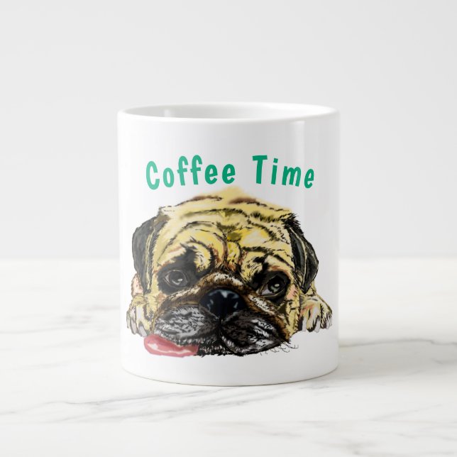 Funny Coffee Mug with Pug Dog - Custom Text (Front)