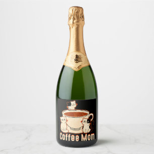 Funny Coffee Mum with Cat Sparkling Wine Label