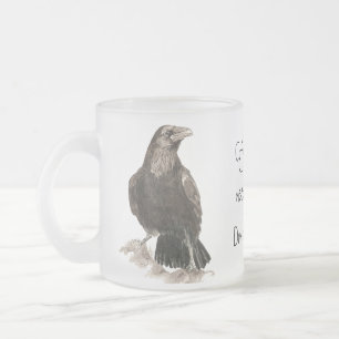 Funny Coffee needs Doughnuts! Ravens Bird Frosted Glass Coffee Mug