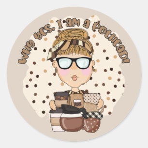 Funny coffee pot head  classic round sticker