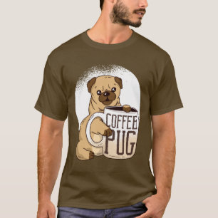Funny Coffee PUG Dog Lovers Graphic Cartoon Cute T-Shirt