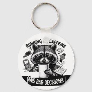 Funny Coffee Raccoon – Caffeine & Bad Choices Art Key Ring