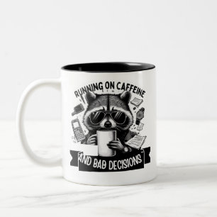 Funny Coffee Raccoon – Caffeine & Bad Choices Art Two-Tone Coffee Mug