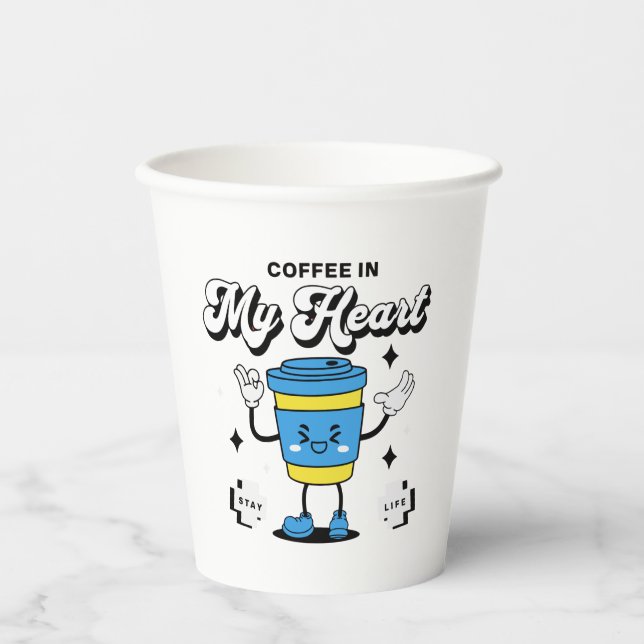 Funny Coffee Retro Mascot Paper Cups (Front)