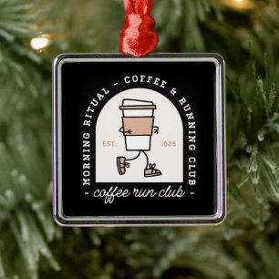 Funny coffee run club running lovers retro black metal tree decoration