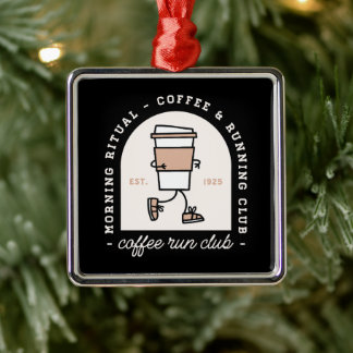 Funny coffee run club running lovers retro black metal tree decoration
