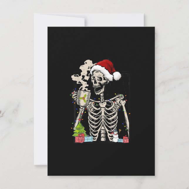 Funny Coffee Skeleton Xmas Coffee Drinking Christm Invitation (Front)