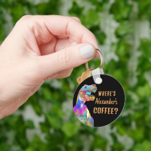 Funny Coffee T-Rex Psychedelic Dinosaur  Key Ring