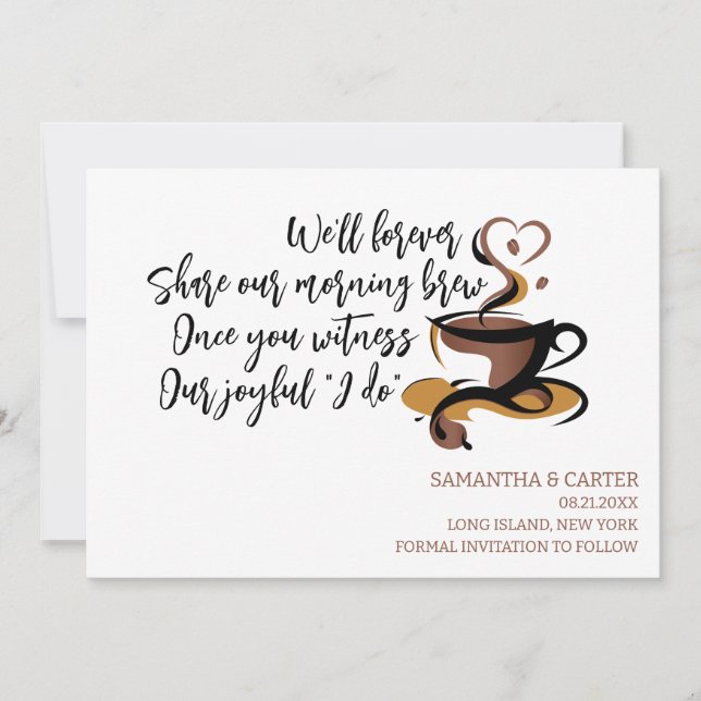 Funny Coffee themed wedding Save the Date design I Invitation (Front)