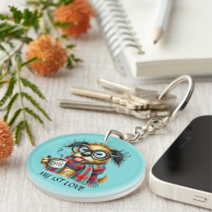 Funny coffee word art dog customisable key ring