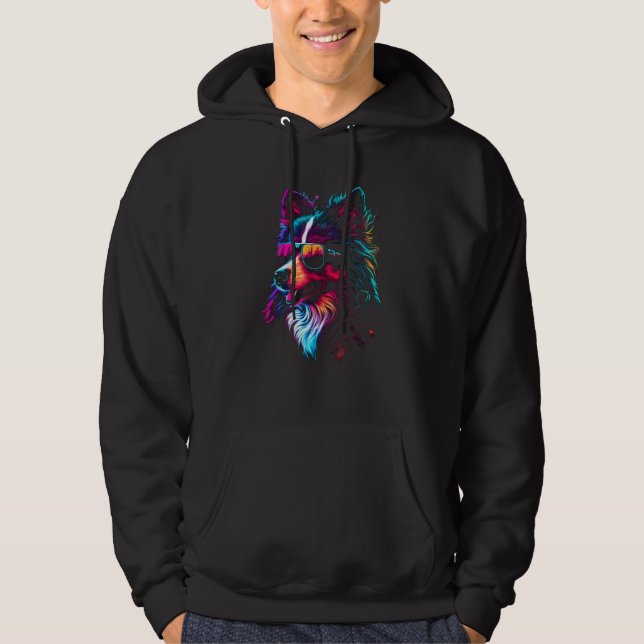 Funny Collie Dog owner Vaporwave Notorious DJ Hoodie (Front)