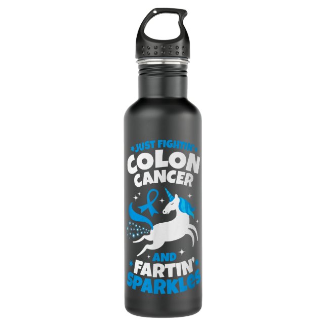Funny Colon Cancer Fighter Fighting Unicorn Quote  710 Ml Water Bottle (Front)
