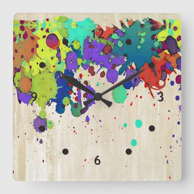 FUNNY COLOR SPLASH I + your ideas Square Wall Clock (Front)