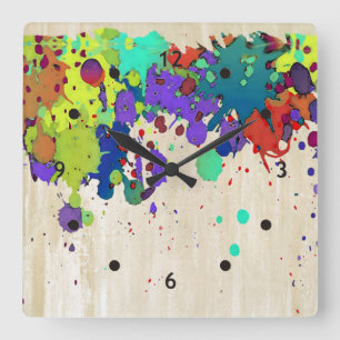 FUNNY COLOR SPLASH I + your ideas Square Wall Clock