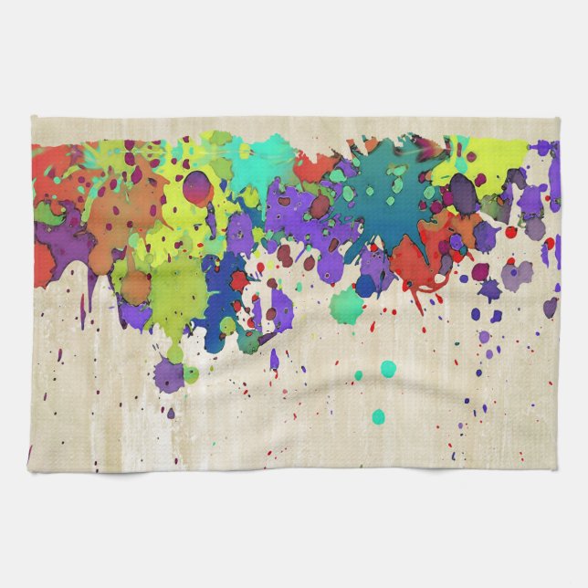FUNNY COLOR SPLASH I + your ideas Tea Towel (Horizontal)