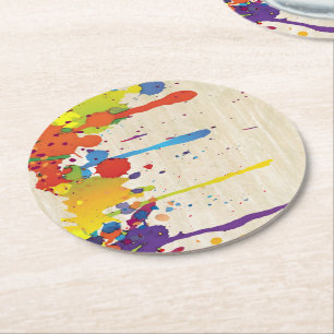 FUNNY COLOR SPLASH II + your backgr. & ideas Round Paper Coaster