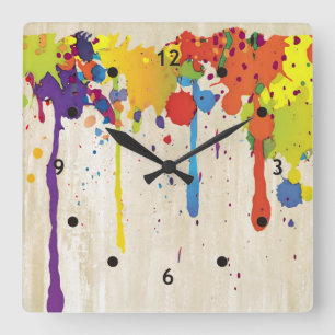 FUNNY COLOR SPLASH II + your backgr. & ideas Square Wall Clock