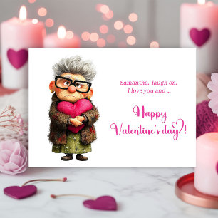 Funny Colorful Bored Granny Valentine Card