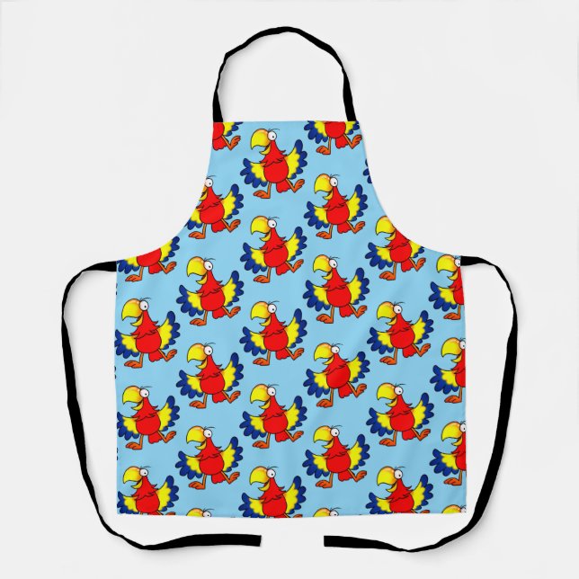 Funny Colorful Cartoon Parrot Bird Apron (Front)