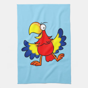 Funny Colorful Cartoon Parrot Bird Tea Towel