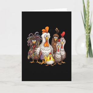 Funny Colorful Chicken Family Thanksgiving Cartoon Card