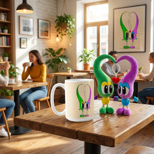 Funny, Colorful, Cute, Cartoon Valentine Heart Coffee Mug