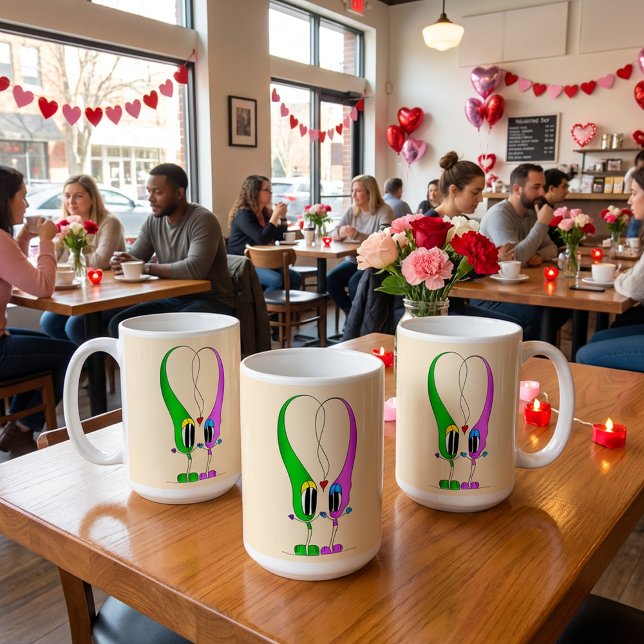 Funny, Colorful, Cute, Cartoon Valentine Heart Coffee Mug (Hey! Take a look at this most excellent cartoon heart mug! Perfect for Valentine's Day!)