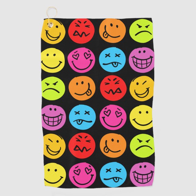 Funny Colorful Faces Golf Towel (Front)