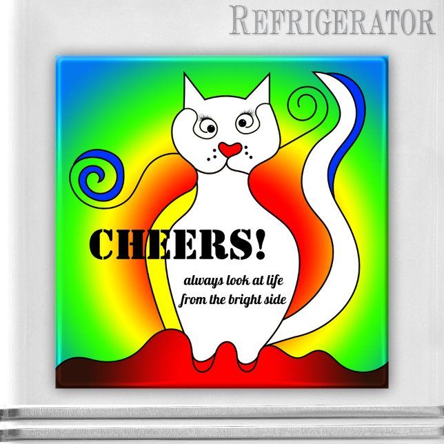 Funny Colorful Mondrian Cat Quote Magnet (Funny Mondrian inspired colorful drunken cat magnet. Great in case of a hangover or start they day)