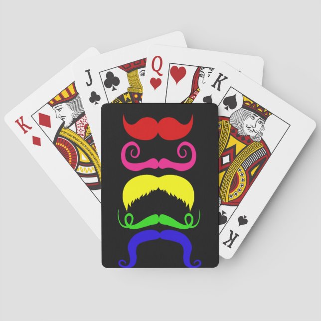 Funny Colorful Mustaches Pink Yellow Blue Green Playing Cards (Back)