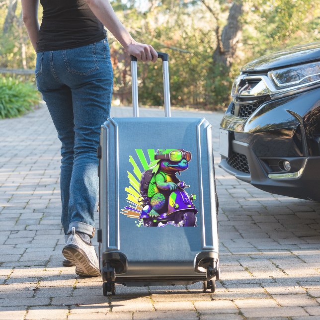 Funny Colorful Turtle On A Scooter  (Suitcase Insitu)