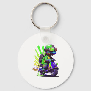 Funny Colorful Turtle On A Scooter Copy Key Ring
