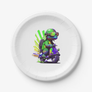 Funny Colorful Turtle On A Scooter Copy Paper Plate